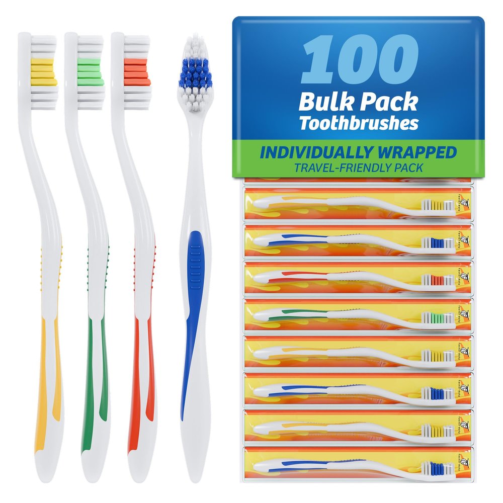 FactorDuty FactorDuty 100 Toothbrushes Lot Wholesale Standard Classic Medium Soft Toothbrush