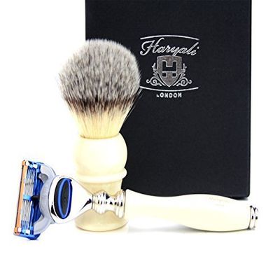 Haryali London Ivory Men's 5 Edge Razor and Shaving Brush Set