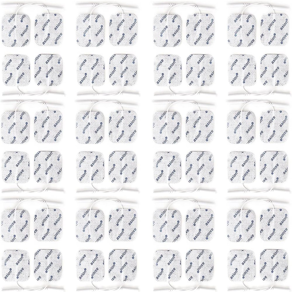 48 axion TENS Electrode Pads - 50x50mm, Best Price Pack - Reusable, Very Good Adhesion - Compatible to Most TENS & EMS Stimulation Current Machines with 2mm Plug