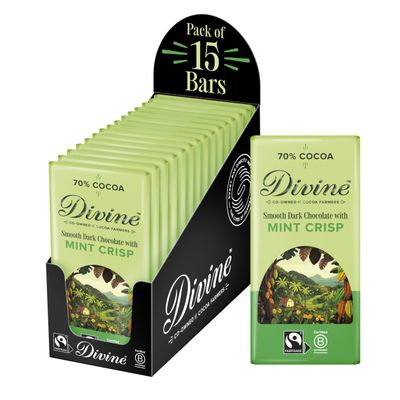Divine 70% Cocoa Dark Chocolate with Mint Crisp 15 x 90g Bars  Fairtrade Dark Chocolate  Crunchy Mint Crisp Pieces  Ethical Premium Chocolate
