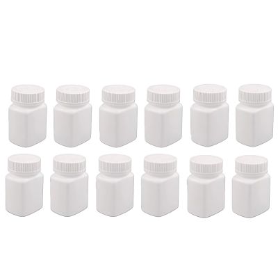 12Pcs 60ml/2oz Empty Portable White Square Plastic Solid Powder Medicine Bottles Pill Tablet Holder Storage Container Case Box