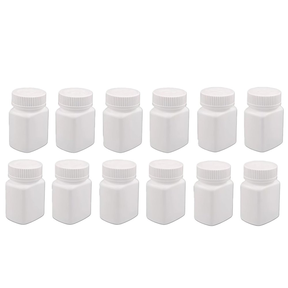 12Pcs 60ml/2oz Empty Portable White Square Plastic Solid Powder Medicine Bottles Pill Tablet Holder Storage Container Case Box