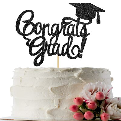 INNORU Congrats Grad Cake Topper - Black Glitter Class of 2020 Graduate Party Decorations Supplies - High School Graduation, College Graduate Cake Topper