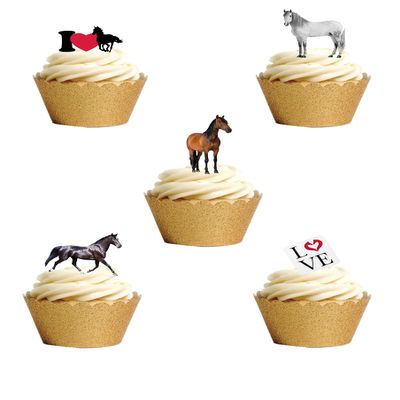 25 Stand Up Horse Pony Themed Edible Wafer paper Cake Toppers Decorations
