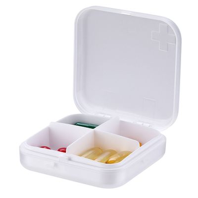 ZDQZC Pill Organizer - Portable Pill Box Small Pill Container for Purse or Pocket, Excellent Pill Storage Case (White, 4 Compartment)