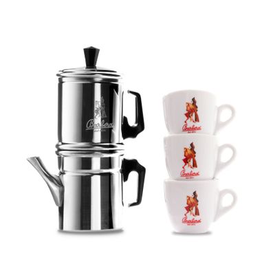 Barbera NEAPOLITAN COFFEE POT 3 CUPS CAN - GROUND COFFEE BLENDS + SET CUPS