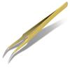 2pcs Tweezers for Eyelash Extension Eyebrow Ingrown Hair High Precision Gold Stainless Steel Curved and Straight Pliers Forceps Set (Curved) view 1