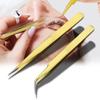 2pcs Tweezers for Eyelash Extension Eyebrow Ingrown Hair High Precision Gold Stainless Steel Curved and Straight Pliers Forceps Set (Curved) view 2
