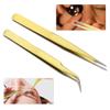 2pcs Tweezers for Eyelash Extension Eyebrow Ingrown Hair High Precision Gold Stainless Steel Curved and Straight Pliers Forceps Set (Curved) view 3