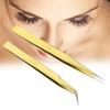 2pcs Tweezers for Eyelash Extension Eyebrow Ingrown Hair High Precision Gold Stainless Steel Curved and Straight Pliers Forceps Set (Curved) view 4