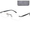 Mini Brille - Rimless Reading Glasses with Rectangle Lenses, Including FREE Case, Stainless Steel Frame (Black), Women and Men Reading Glasses +1.50 Magnification view 1