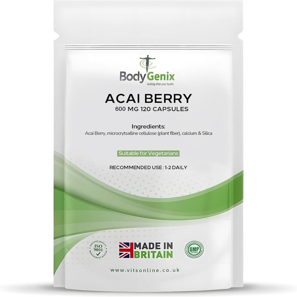 Bodygenix Acai Berry Capsules - 600mg Antioxidant Energy Metabolic Digestion Skin Heart Health Support - 120 Caps Natural Food Supplement 4 Month Supply