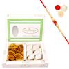 Ghasitaram Gifts Rakhi Gifts for Brothers Rakhi Sweets - Bhakar Wadi and Kaju Katli Hamper with Pearl Beads Rakhi view 1