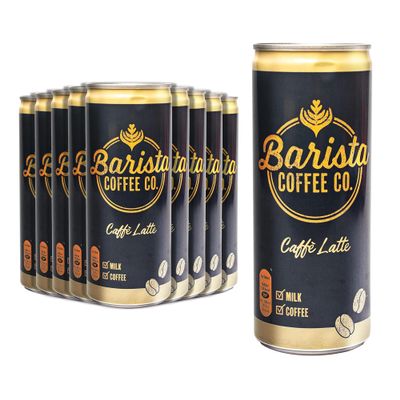Barista Coffee Co. Medium Roast Caffe Latte Iced Coffee Drink Tin Can, Ready To Drink, 250 ml (Pack of 12)