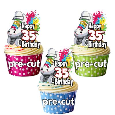 AK Giftshop PRECUT Roller Skates Skating- 35th Birthday - Edible Cupcake Toppers/Cake Decorations (Pack of 12)