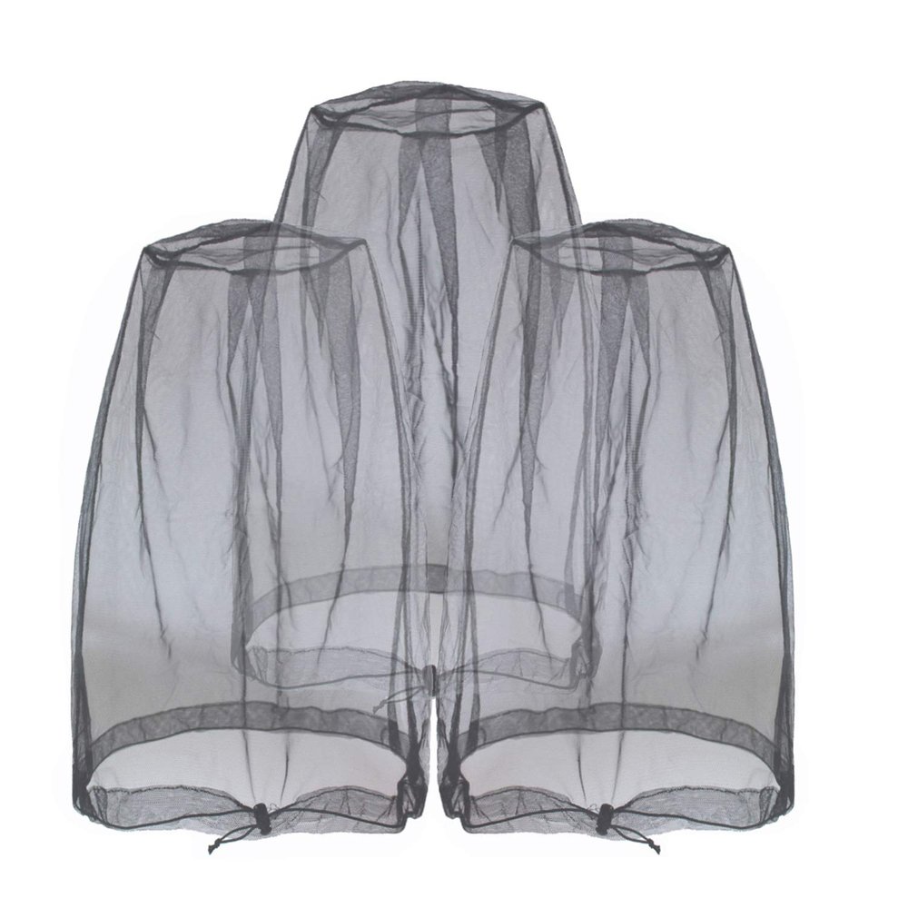 Anvin Mosquito Head Nets Gnat Repellant Head Netting for No See Ums Insects Bugs Gnats Biting Midges from Any Outdoor Activities, Works over Most Hats Comes with Free Stock Pouches (3pcs, Black)