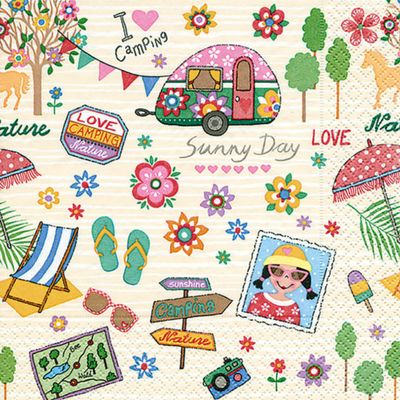 20 Outdoor Camping Napkins for Summer Holidays Travel by the Sea and Nature Table Decoration Camping Accessories Table 3-Ply 33 x 33 cm