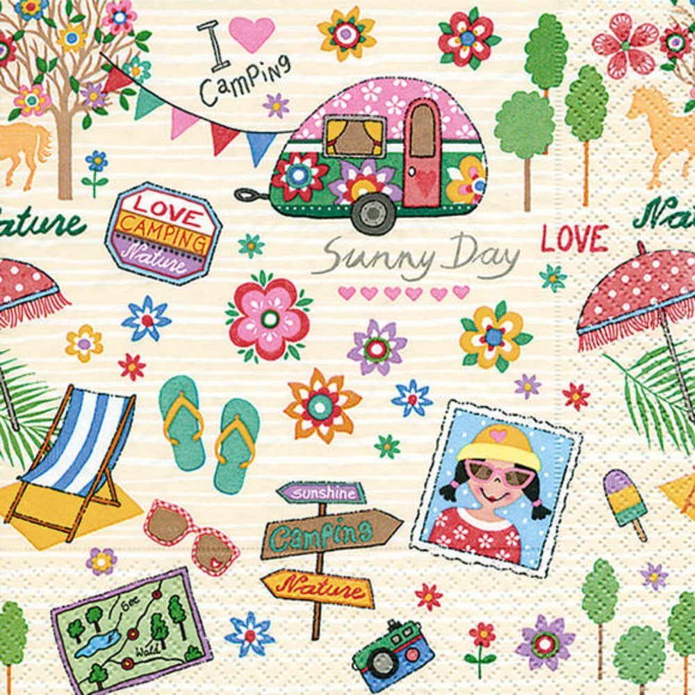 20 Outdoor Camping Napkins for Summer Holidays Travel by the Sea and Nature Table Decoration Camping Accessories Table 3-Ply 33 x 33 cm
