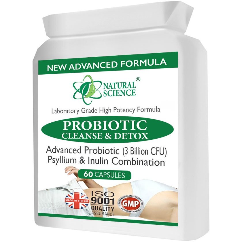 Probiotic + Psyllium Detox Combination Capsules 3 Billion CFU, Cleanse Toxins, Support Digestive Wellness - 60 Vegan Capsules Made in UK
