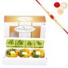 Ghasitaram Gifts Rakhi for Brother Assorted Box of Pista Barfi, Kesar Pista Delight, Choco Boat and Besan Barfi (200 gm) with Pearl Rakhi view 1