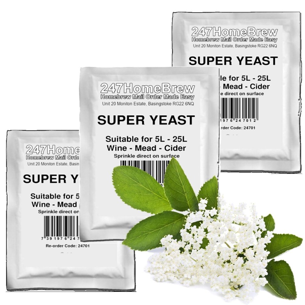 3X Elderflower Sparkling Wine Yeast 5-25L Homebrew Wine Mead Cider Ginger Beer