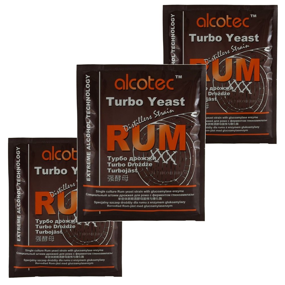 3X Alcotec Distillers Yeast Rum with Glucoamylase Enzyme 73g 25L
