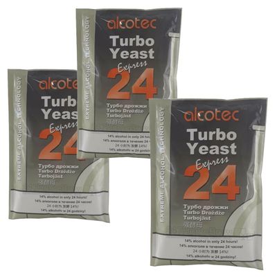 3X Alcotec 24 Pure Turbo Yeast Packets 14% 24hrs Homebrew Moonshine Vodka Wash