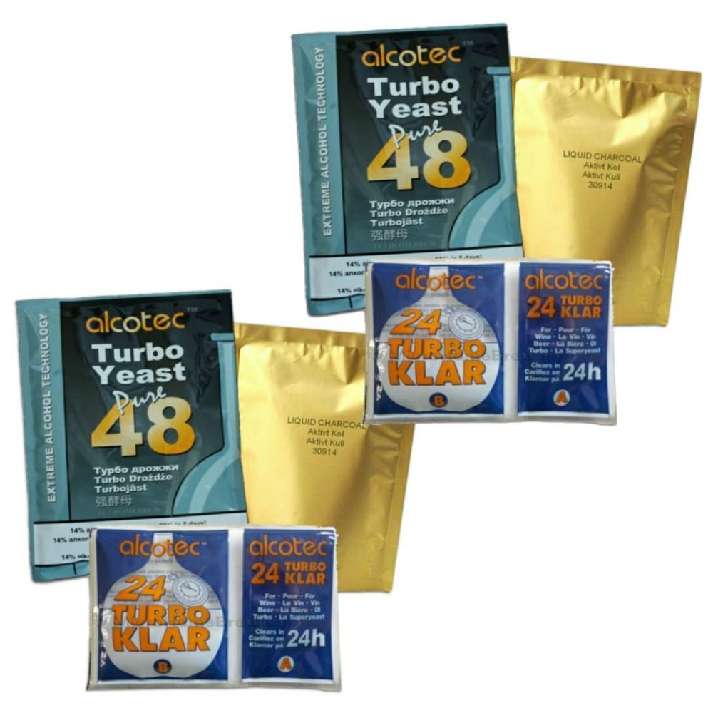 2X Alcotec 48 Turbo Yeast, TurboKlar & Liquid Carbon Homebrew Vodka Spirit