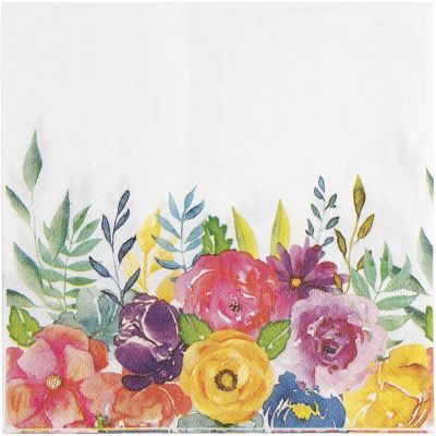 100 Pack Floral Paper Napkins, Disposable Serviettes for Bridal Shower, Afternoon Tea Party Supplies, English Garden Party Decorations, 33cm x 33cm