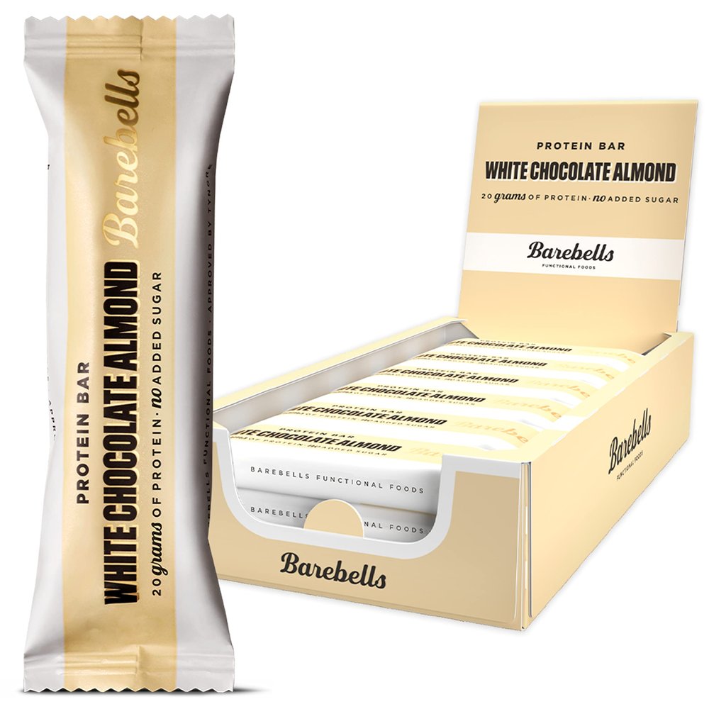 Barebells Protein Bars  Healthy Snacks, Protein Snacks for Breakfast, Sugar Free Chocolate, Low Carb  12 x 55g (White Chocolate Almond)
