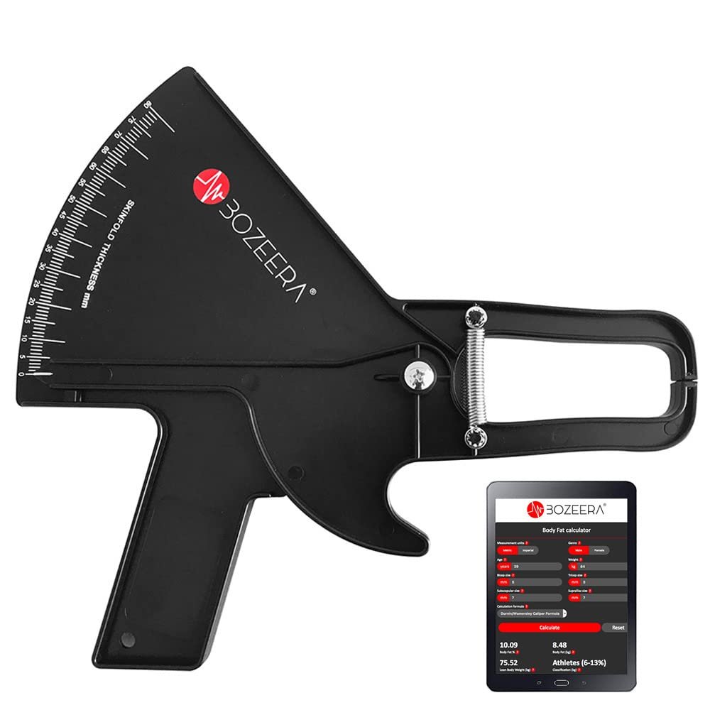 [Body Fat Caliper PRO] / Skinfold Caliper PRO - Inclusive Free Software, Video Interpretation and English Manual - BOZEERA. Premium-Version for Calculating Body Fat Percentage.