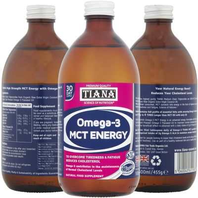 Omega-3 MCT Oil 500ml Organic Coconut MCT with Flaxseed Omega-3 ALA Supports Energy & Cholesterol Balance Vegan, Keto & Fairtrade TIANA