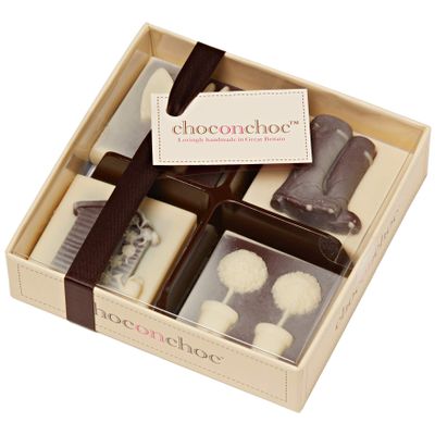 Choc On Choc Chocolate 4-Piece Garden Gift Set 85g | Handmade Belgian Chocolate | Includes Topiary Ball Trees, Wellies, Fork & Spade, Garden Shed | Unique Gift for Gardeners | Made in the UK