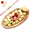 Ghasitaram Gifts Rakhi Gifts for Brothers Wooden Chocolate Platter with Mini Pooja Thali with Pearl Rakhi view 1