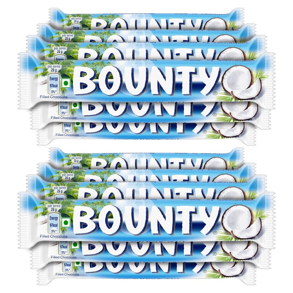 Bounty Coconut Chocolate Bar, Coconut-Filled Chocolates, Soft and Delicate Coconut in the Centre, Premium Chocolates to Share, Pack of 12.684 g