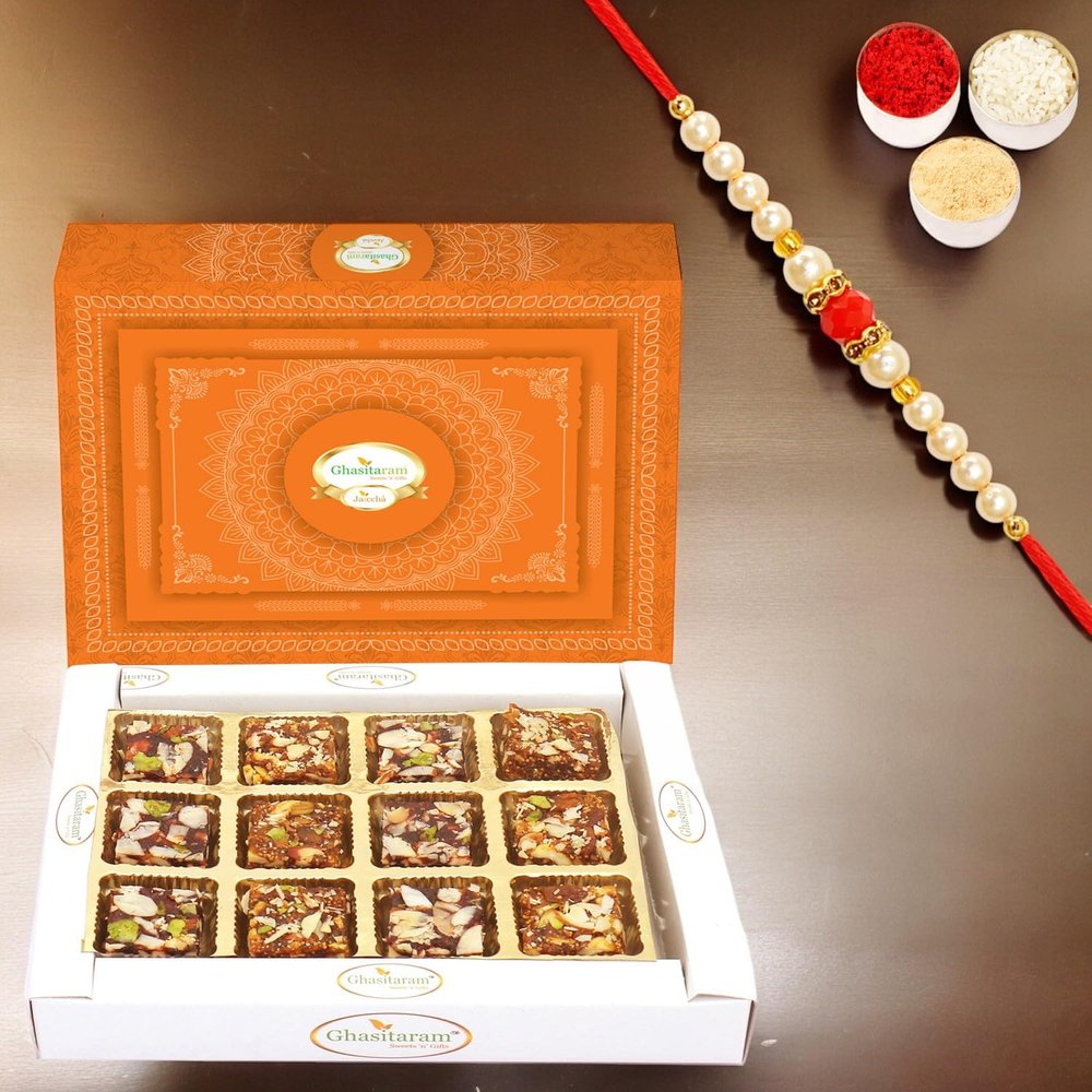 Ghasitaram Gifts Rakhi Gifts for Brothers Rakhi Gifts Sugarfree Sweets - Ghasitarams Natural Sugarfree Mix 200 GMS with Beads Rakhi