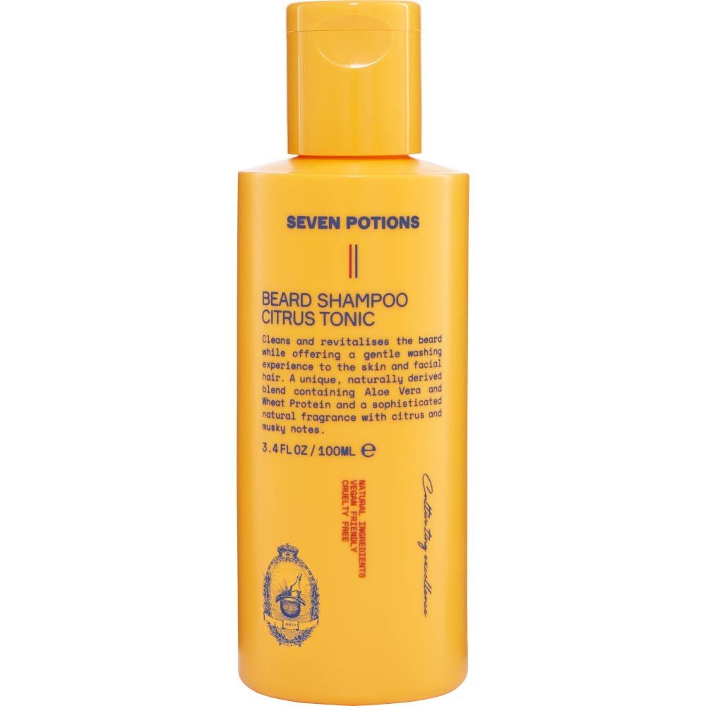 Seven Potions Beard Shampoo for Men  Gentle, Cleansing Beard Wash for a Clean Beard with No Beard Itch  Natural, Vegan, Cruelty Free  Citrus Tonic (100 ml)