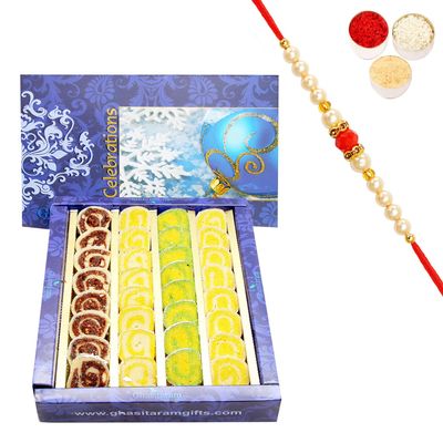 Ghasitaram Gifts Rakhi Gifts for Brothers Sugarfree Assorted Moons Box 800 GMS with Beads Rakhi