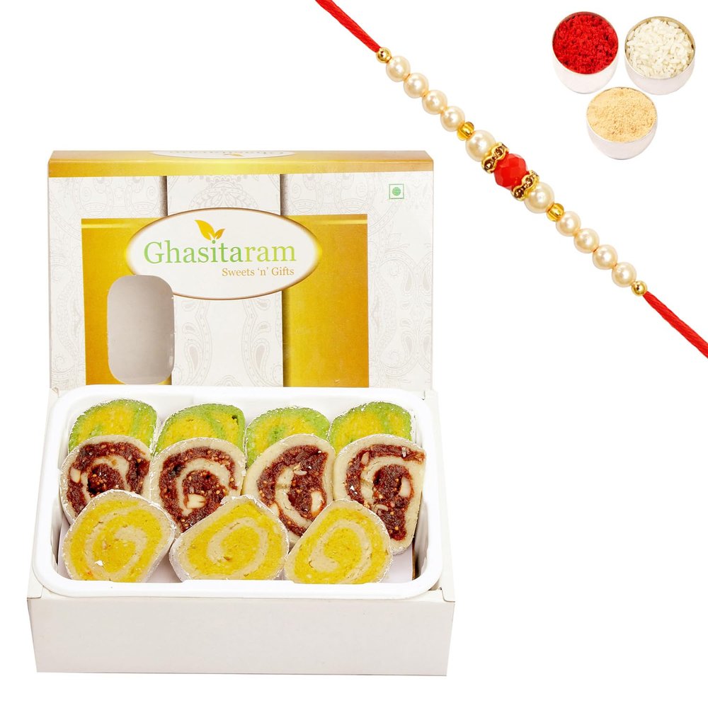 Ghasitaram Gifts Rakhi Gifts for Brothers Sugarfree Assorted Moons Box 200 GMS with Beads Rakhi