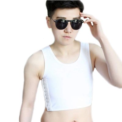BaronHong Tomboy Trans Lesbian Colorful Mesh Chest Binder Short Tank Top (White,L)