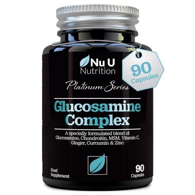 Glucosamine and Chondroitin High Strength Complex - 90 Glucosamine Sulphate Capsules - with Turmeric, MSM, Vitamin C, Zinc & Ginger - Joint Care Supplements for Men & Women - Nu U Nutrition