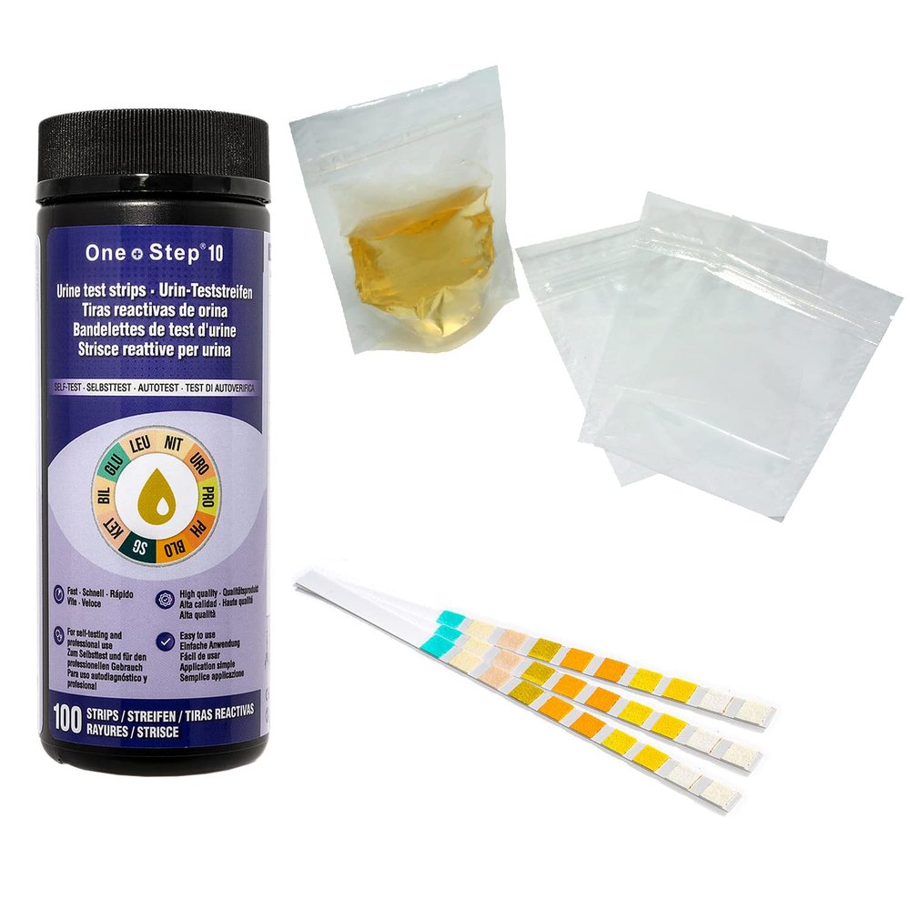 100 x 10 Parameter Professional/GP Urinalysis Multisticks Urine Strip Test Stick Strips - pH/Glucose/Ketone/Liver & Kidney Infection + 10 Urine Specimen Bag