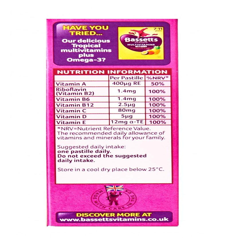 Bassetts Multivitamins, Raspberry, 7-11yrs 30 per Pack