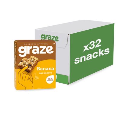 Graze - Banana Oat Boost Bars Snacks - Vegetarian Snacks with Whole Oats and Natural Flavours - 8x4 snack bars - Total of 32 snacks