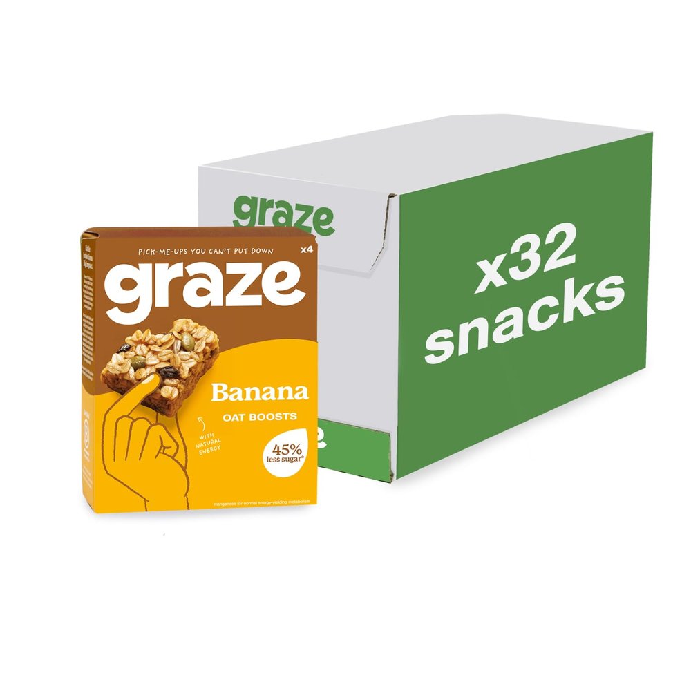 Graze - Banana Oat Boost Bars Snacks - Vegetarian Snacks with Whole Oats and Natural Flavours - 8x4 snack bars - Total of 32 snacks