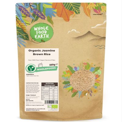 Wholefood Earth Organic Jasmine Brown Rice 250g Raw | GMO Free | Vegan | Source of Fibre | Certified Organic