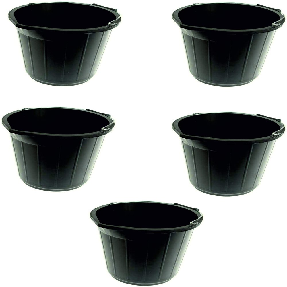 10 x Black Builders Bucket Plastic 12 Litre 12L Strong Water Mixing