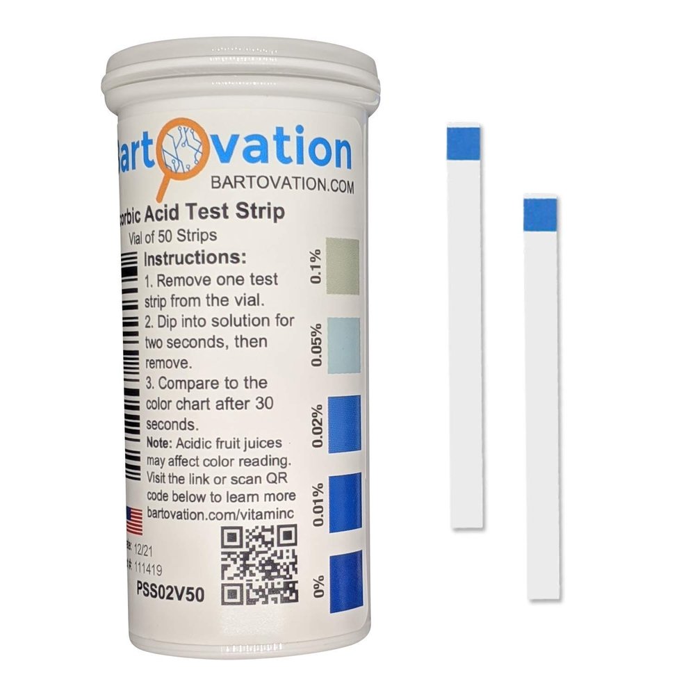Ascorbic Acid Vitamin C Food Test Strips, 0.01 to 0.1% [Vial of 50 Strips]