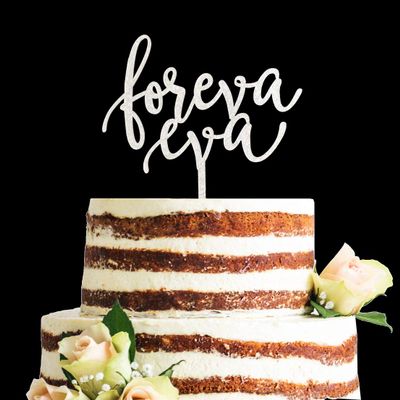 Acrylic Foreva Eva Cake Topper for Wedding, Engagement, Brial Shower Party Decorations (Silver)