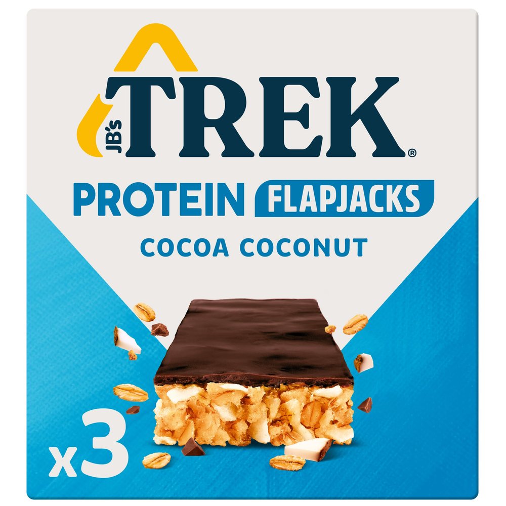 JB's TREK Protein Flapjack - Cocoa Coconut - Plant-based protein - Gluten Free - 3 x 50g bars - 150g